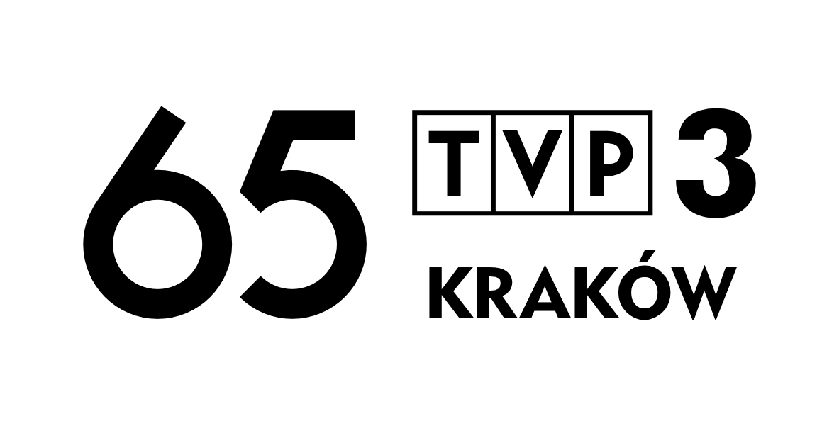 Obraz przedstawia dużą liczbę 65 obok logo TVP 3 KRAKÓW na jednolitym jasnym tle, symbolizującą 65. rocznicę powstania kanału telewizyjnego TVP3 Kraków.